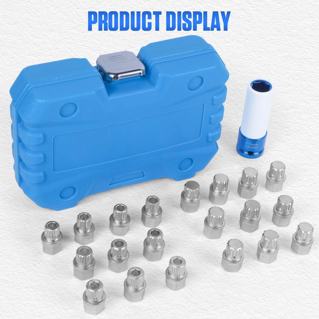 BELEY 10pcs Wheel Lock Lug Nuts Auto Anti-Theft Wheel Screw Removal Key Socket Kit for BMW (21pcs for BMW)