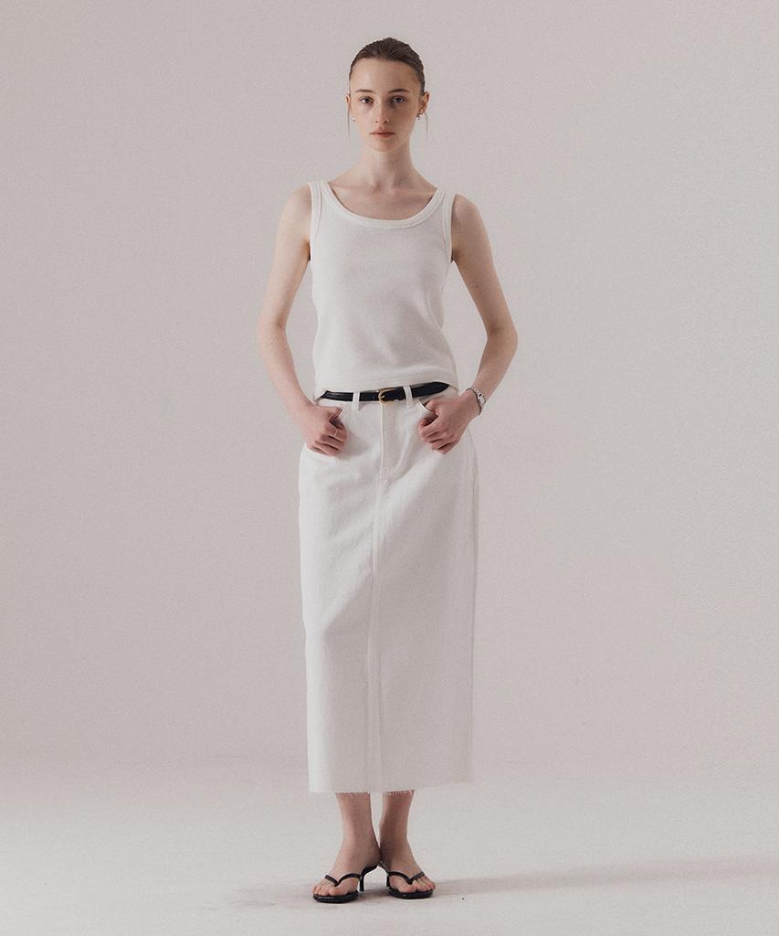 Sillen Frayed Hem Cotton Skirt (White)