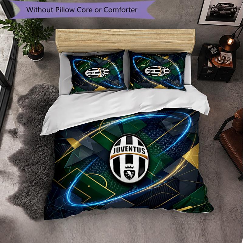 Juventus FC Pattern 3 Pieces Bedding Set Soft Microfiber Duvet Cover with Pillow Cases for Bedroom