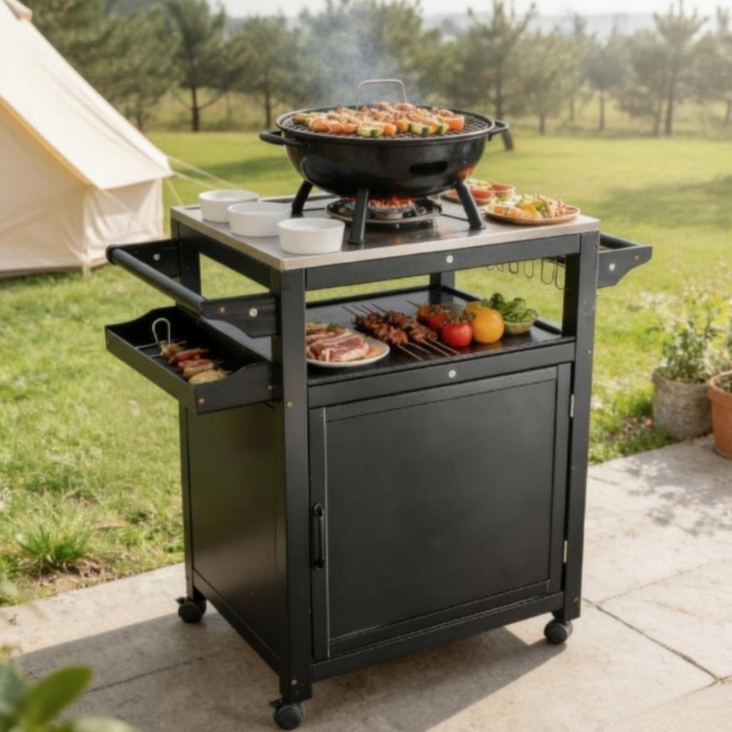 Mobile Kitchen Island with Stainless Steel Top Versatile Utility Storage Trolley