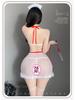 Man Yan Sexy Nurse Bodycon Mini Skirt with Halterneck Cross Back and Fringe Details.