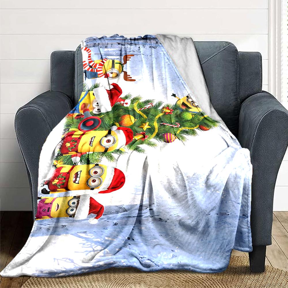 1Pc Christmas Minions Fabric Blanket Soft Throw Blanket For Home Bedroom Bed Sofa Travel Office Solid Christmas Blanket
