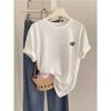 New Shoulder Pure Cotton Round Neck Short-sleeved T-shirt Women's Fashion Foreign Style Top Thin Bottoming Shirt Spring, Summer and Autumn
