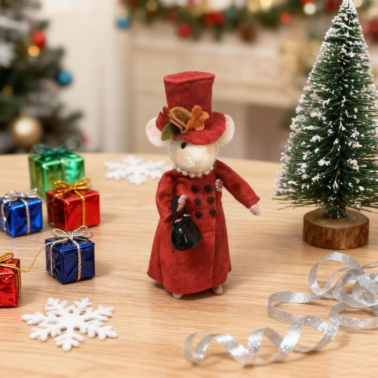 Christmas Felt Mouse Cute Felt Mouse Lady Figurine Needle Felted Mouse Ornament for Festive Holiday Tabletop Mantel Desk Decoration
