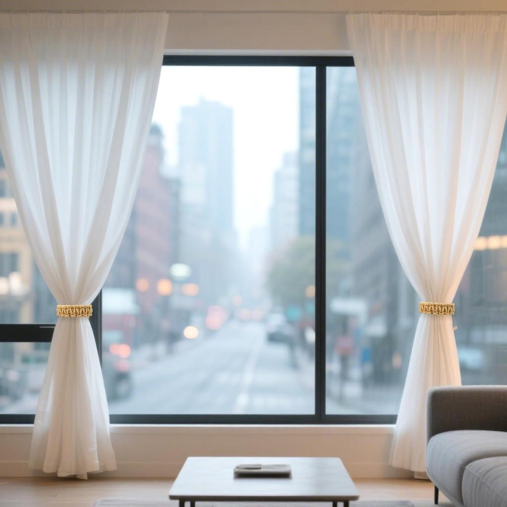 Outdoor Curtain Tiebacks, Curtain Ties (4 Pack) - Boho Braided Farmhouse Rustic Flexible Rope Drapes Holder, Burlap Elegant Light Curtain Holdback