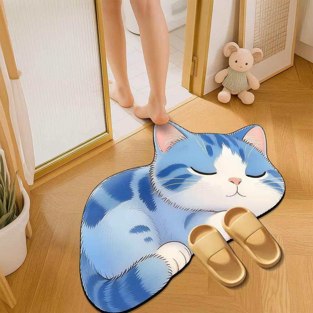 Cartoon Cat Bathroom Mat, Shower Room Water-absorbing and Wear-resistant Floor Mat, Room Dirt-resistant Door Mat