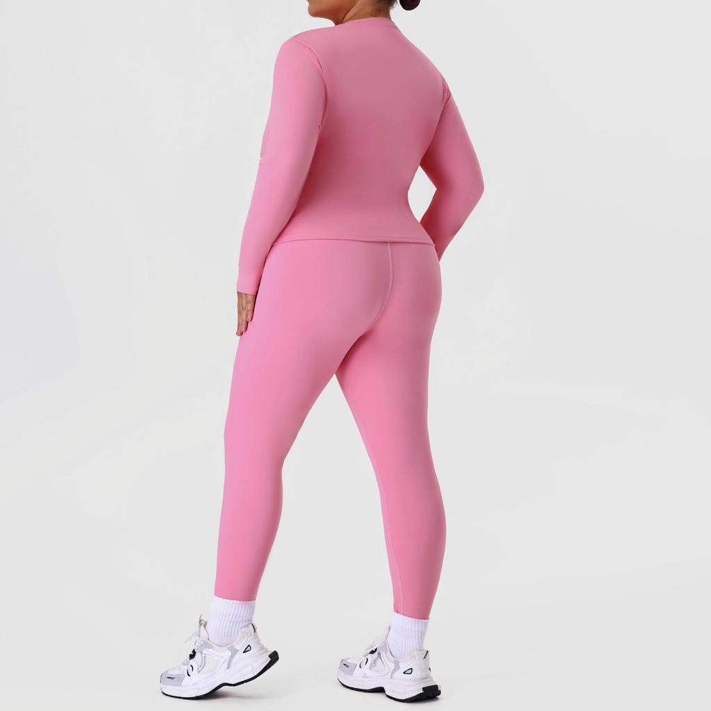 Plus Size Yoga & Running Set: Long Sleeve Top & Tight Pants for Women