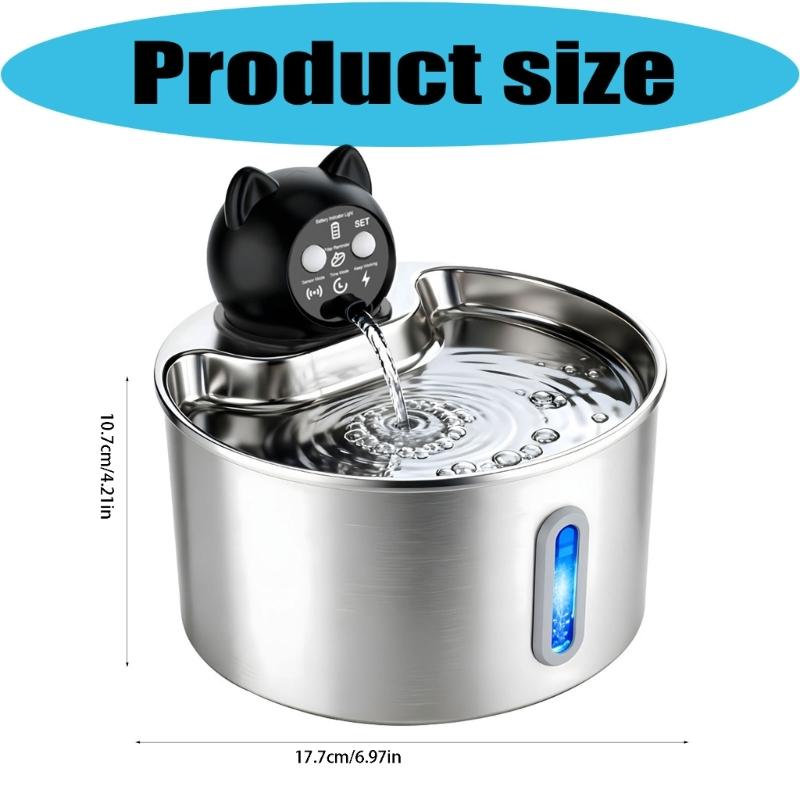 Indoor Pet Waterer with 304 Metal Tray, Front Level Window and Lifted Outlet for Daily Household Drinking Use Home