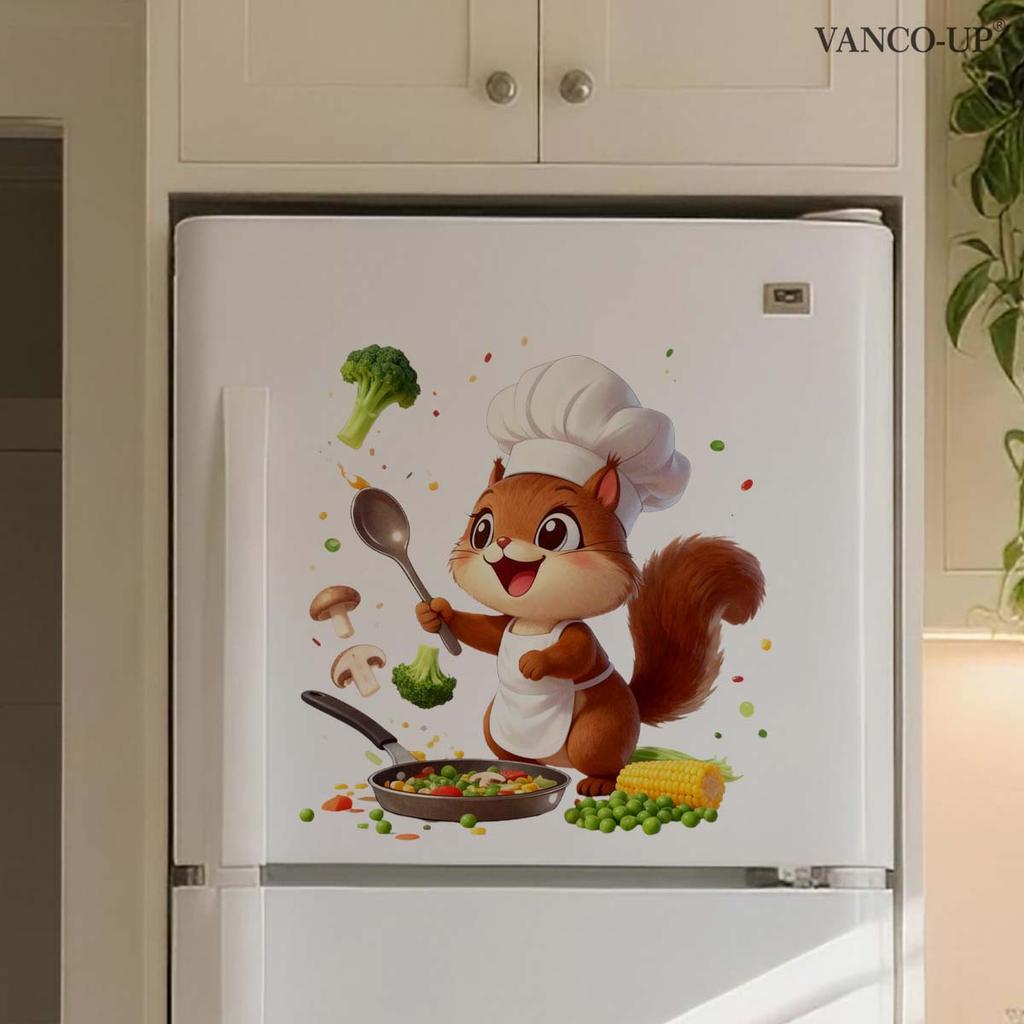 Cute Squirrel Mouse Chef Wall Sticker Self-Adhesive Waterproof Removable for Kitchen Living Room Background Wall Home Decor Art