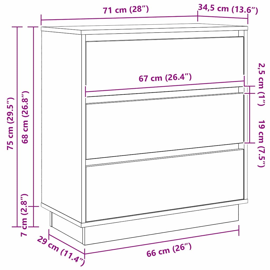 Nightstand Black Oak Look 71 x 34.5 x 75 cm Engineered Wood