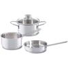 Fissler Snacky Set, Stainless Steel, Gas/IH Compatible, Includes a 14cm Saucepan, a 16cm Frying Pan, and a 3-Piece Set with Lid, Ideal for Single-Pers