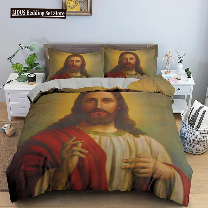 3D Jesus Duvet Cover Set Christian Sacred Jesus Polyester Bedding Set Cross Comforter Cover Suitable For Christian Jesus King