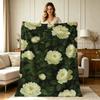 All Season Soft Flannel Blanket with White Peony Floral Print for Sofa Couch Bed Office Living Room Warm Cozy Lightweight Throw Blanket for Indoor Out