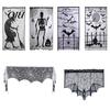Sexy Halloween Table Cover Door Curtain, Lace Spider Web Fireplace Cover, Scary Skeleton Witch Party Set Bat Print Window Drapes for Home Indoor Decor