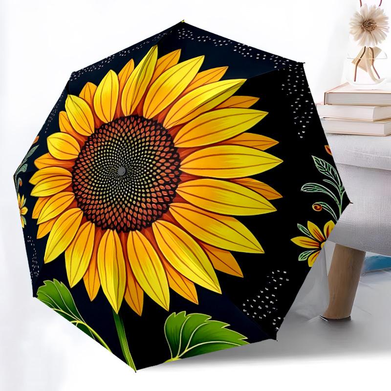 1pc Sunflower Pattern Automatic Open/Close Umbrella Compact Folding Umbrella, All-Season Portable Umbrella for Women/Men159