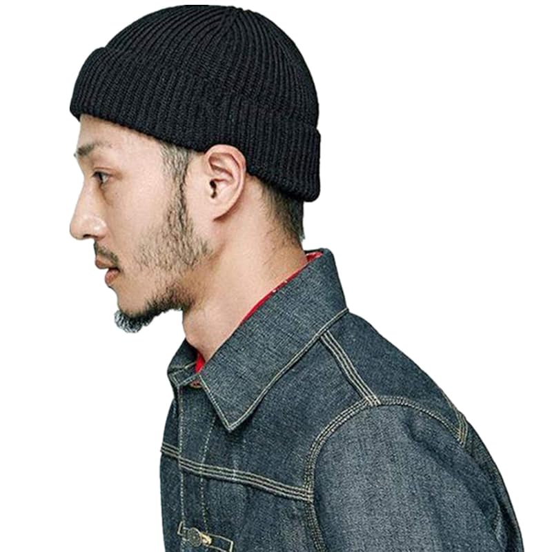 

[Weuiean] knit hat beanie men s ladies hat Shallow beanie hat knit cap Cold protection warm turn back Plain color unisex for children GPX-09 (black)