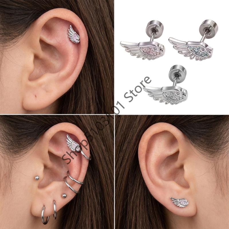 1PCS Silver Hip Hop Vintage Creative Angel Wings Earrings Women Punk Studs Birthday Jewelry Gift