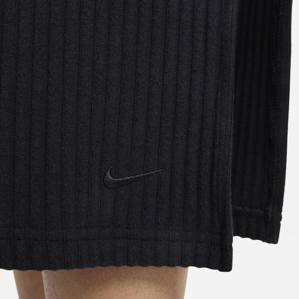 Nike Sportsklær Chill Knit Ensfarget Slim Fit Ribbestrikket Splittkant Casual Langt Skjørt Dameunderdeler Svart FQ1637-010