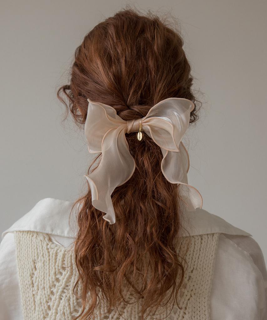 Merrymotive Salmon Organza Ruffle Ribbon Hairpin