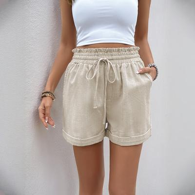 Women's New Summer Elastic High Waist Trousers Casual Linen Shorts