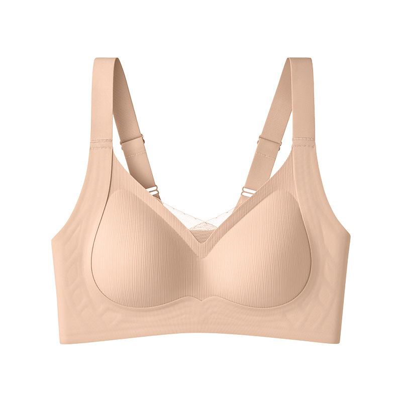 Traceless underwear women's big breasts show small breasts, anti-sagging soft support no steel ring bra new