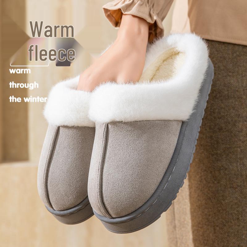 Women's Winter 2024 Warm Velvet Indoor/Outdoor Non-Slip Cotton Slippers, Thick-Soled Fur Shoes for Couples