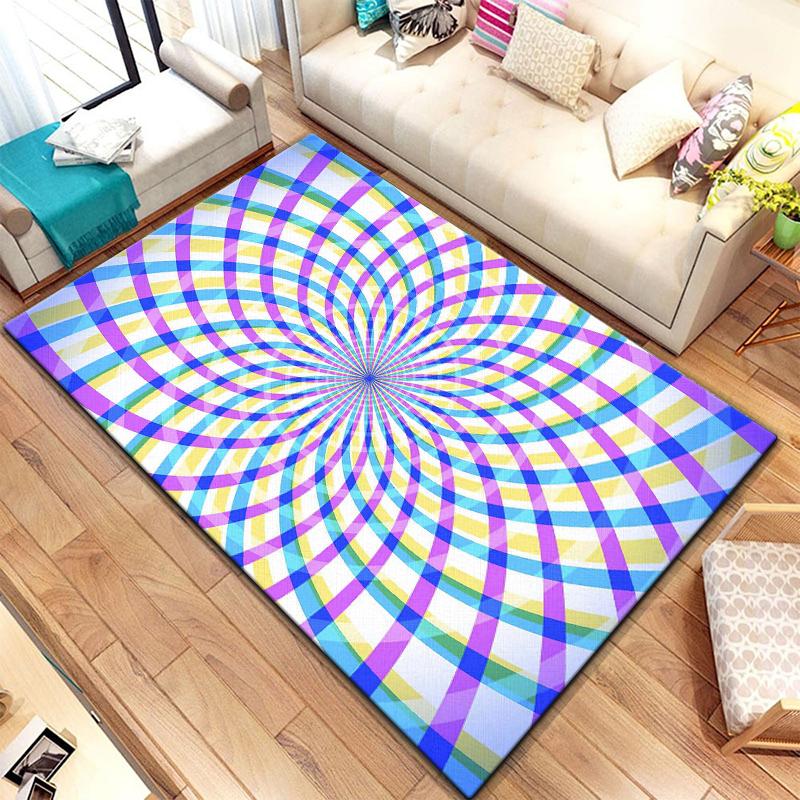 Cheap 3D Vision Stripe Grid Art Printed Carpet Camping Picnic Mats Anti