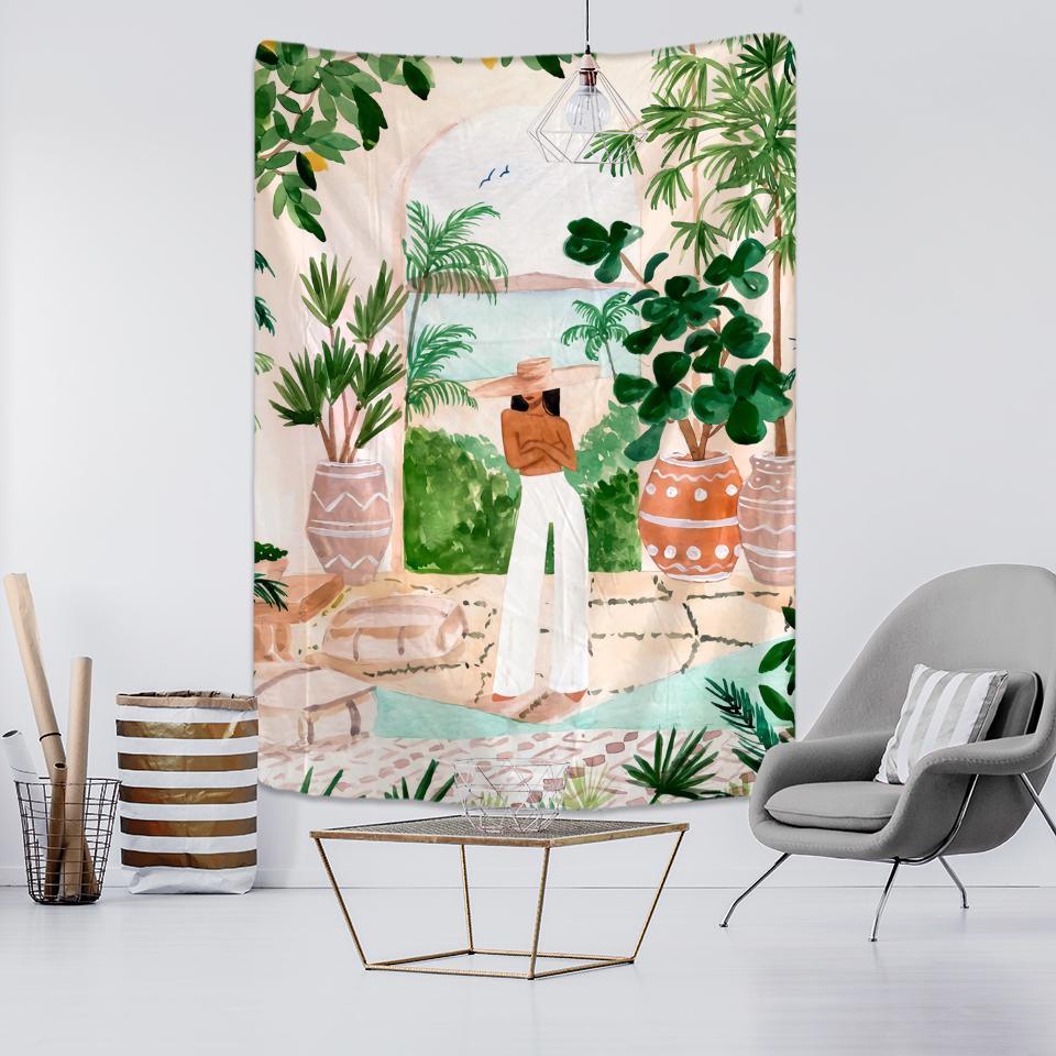 Oil Painting Tropical Plants Tapestry Wall Hanging Living Room Bedroom Headboard Wall Art Sheets Home Decor