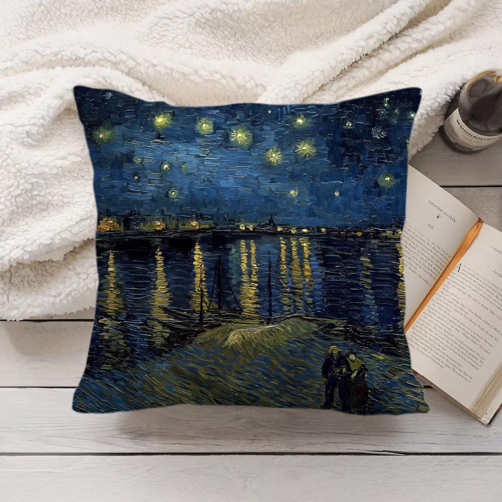 Van Gogh Original Print Cushion Cover Silky Short Plush Invisible Zipper Dustproof Sofa Pillow Case For Home Decor
