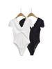 Lightly Mature V-neck Lace Bodysuit T-shirt - Women's Summer Retro Sexy Short-sleeved Top