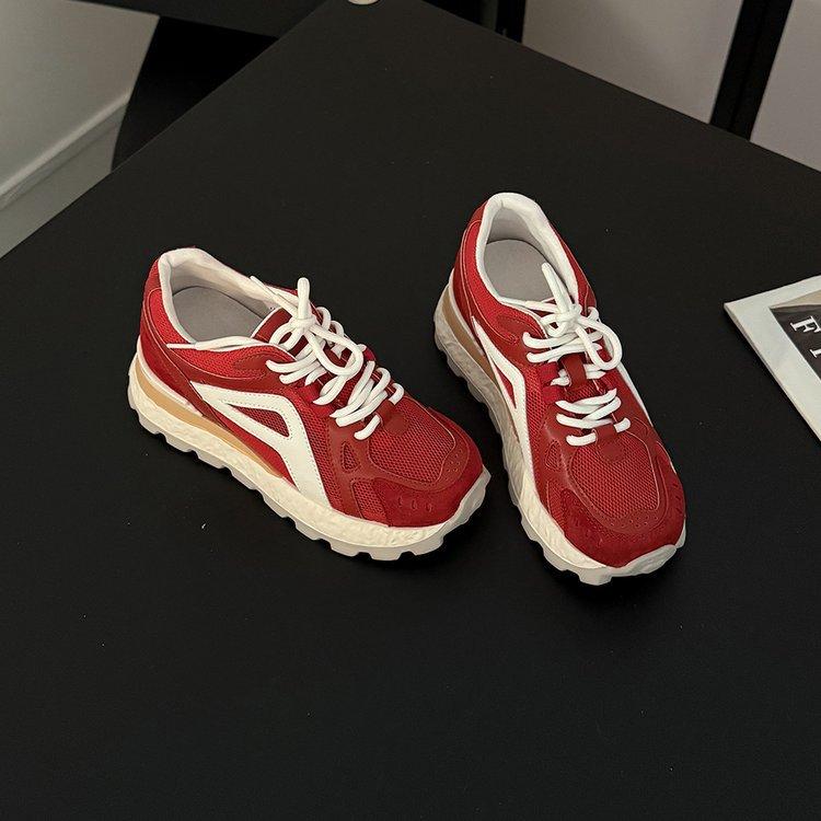 

thick-soled mesh leather dad shoes, small inner height-increasing women s shoes 2025 new autumn leisure sports travel shoes 39