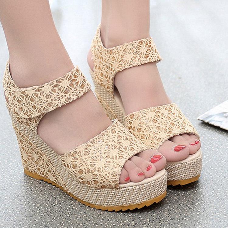 Kvinner Sko sommer Åpen tå Fiskehode Høye hæler Kilesandaler