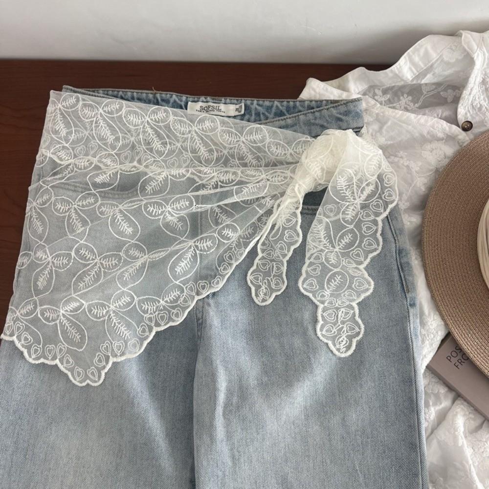Trendy Jeans Decor Lace Fart Curtain Slim Fit Pretty Women's Scarf Y2K Versatile Hip Curtain for Women