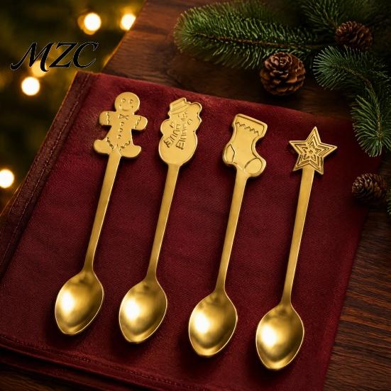 Duurzame Metalen Theelepels 4 Stuks Kerst Roestvrij Staal Set, Peperkoekman Boom Koffie Nieuwigheid Feestartikelen Roerlepels, Dessert