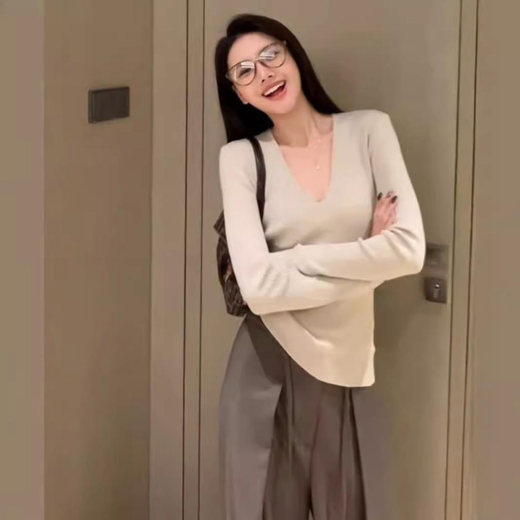 Collar Slack Knitted Sweater Women's Spring New Slim-fit Pure Long-sleeved Bottoming Top