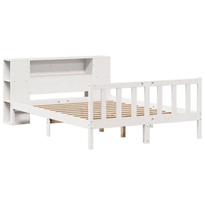 VidaXL Lit bibliothèque sans matelas blanc 140x200 cm bois pin massif, lit, meuble de chambre à coucher, lit avec rangement, 3321658