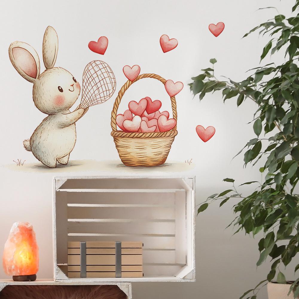 Stickers for The Home Beautification Wall of The Bedroom Living Room Entrance Hall and The Little Rabbit Catching Hearts