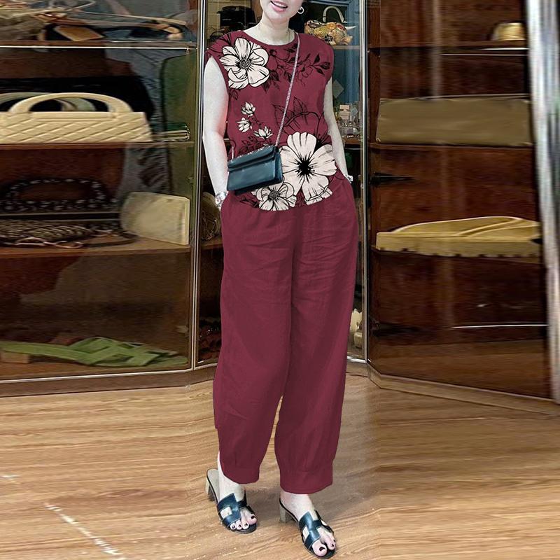 ZANZEA Dámské tiskové tílka a kalhoty, ležérní dvoudílné oblekové soupravy