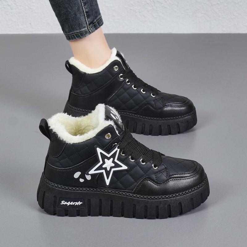 34-42 Winter Women's Large Fashion Thick Bottom High Top with Velvet Warmth High Top Cotton Shoes Snow Boots