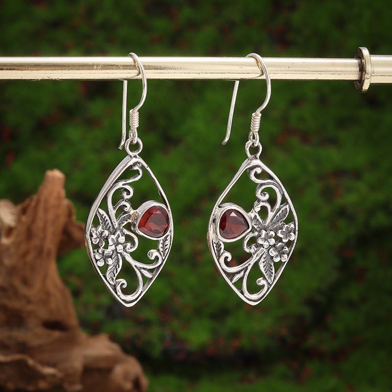 Retro Ethnic Style Red Zircon Earrings for Women, Elegant Earrings Accessories