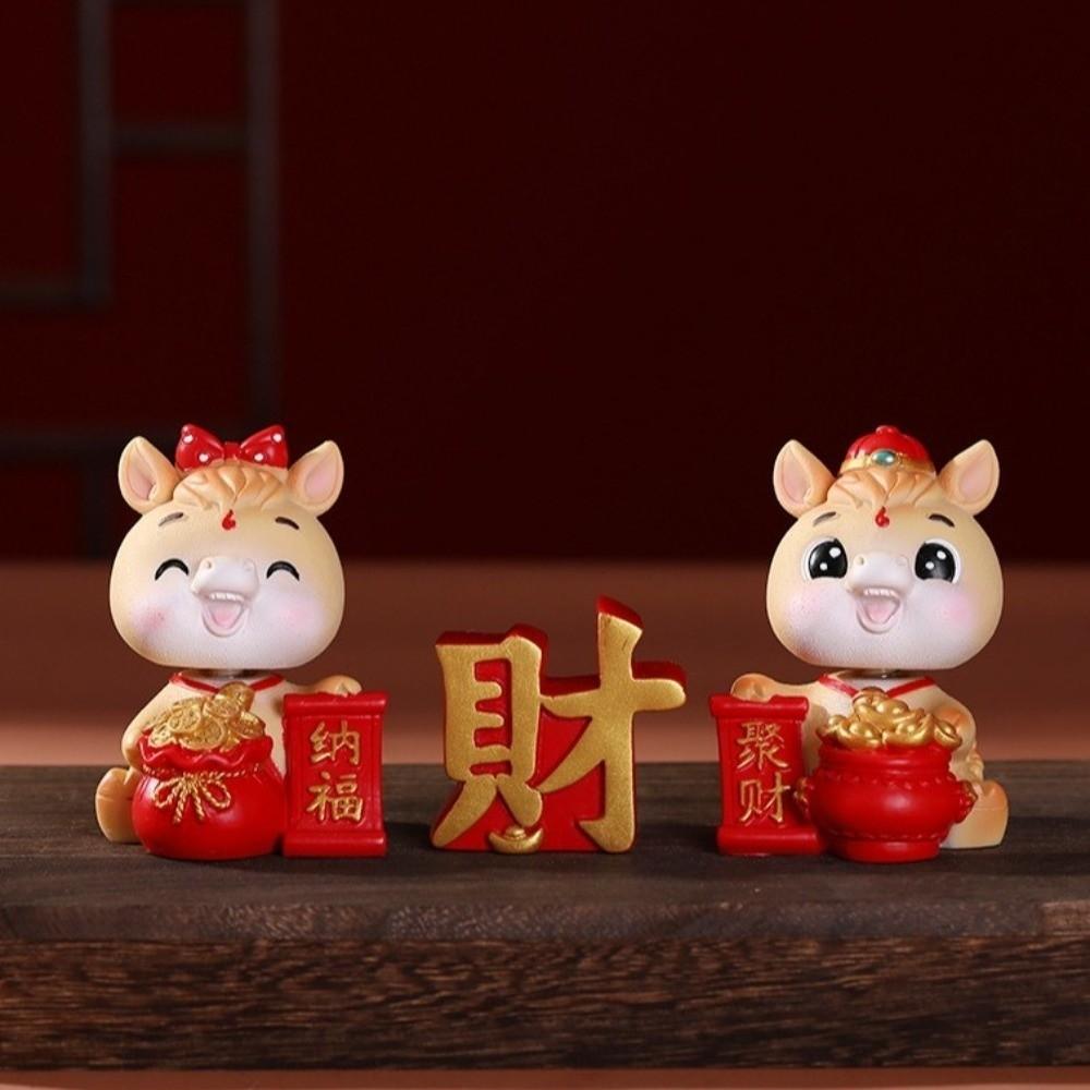 Resin 2026 Miniature Horse Figurine Cute Horse Year Mascot Festival Ornament  Car Ornament