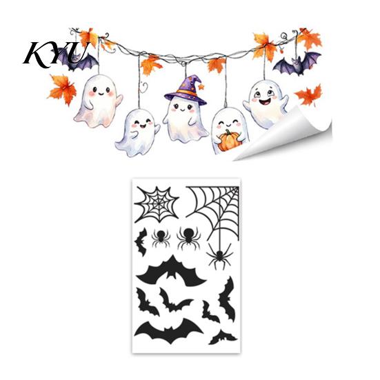 Holiday Party Window Accents Halloween Clings, Pumpkins Skeletons Ghosts And Bats Print Decorative Skeleton Wall Decals Decals, Electrostatic