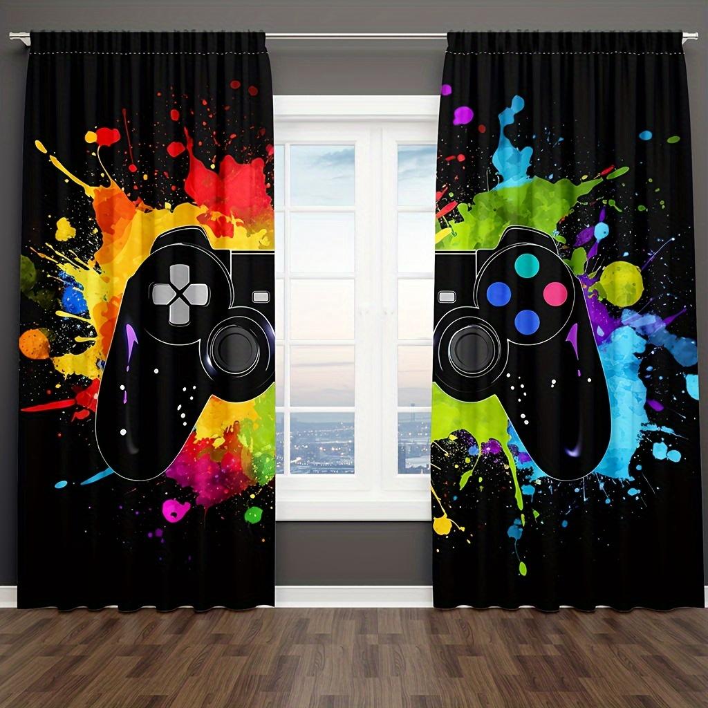 2pcs ps5 Game Curtain Rod Pocket Boy Girl Video Game Controller Gamer Room Window Decor Colorful Cool Gamepad Curtains.