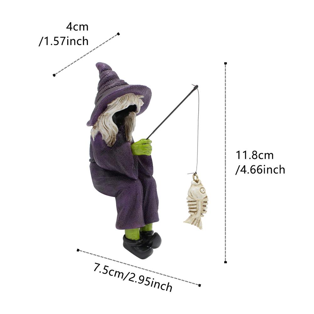Resin Home Purple Witch Fishing Ornament Gift Funny Halloween Decoration Fishing Witch Sculpture for Ghost Festival Garden Yard