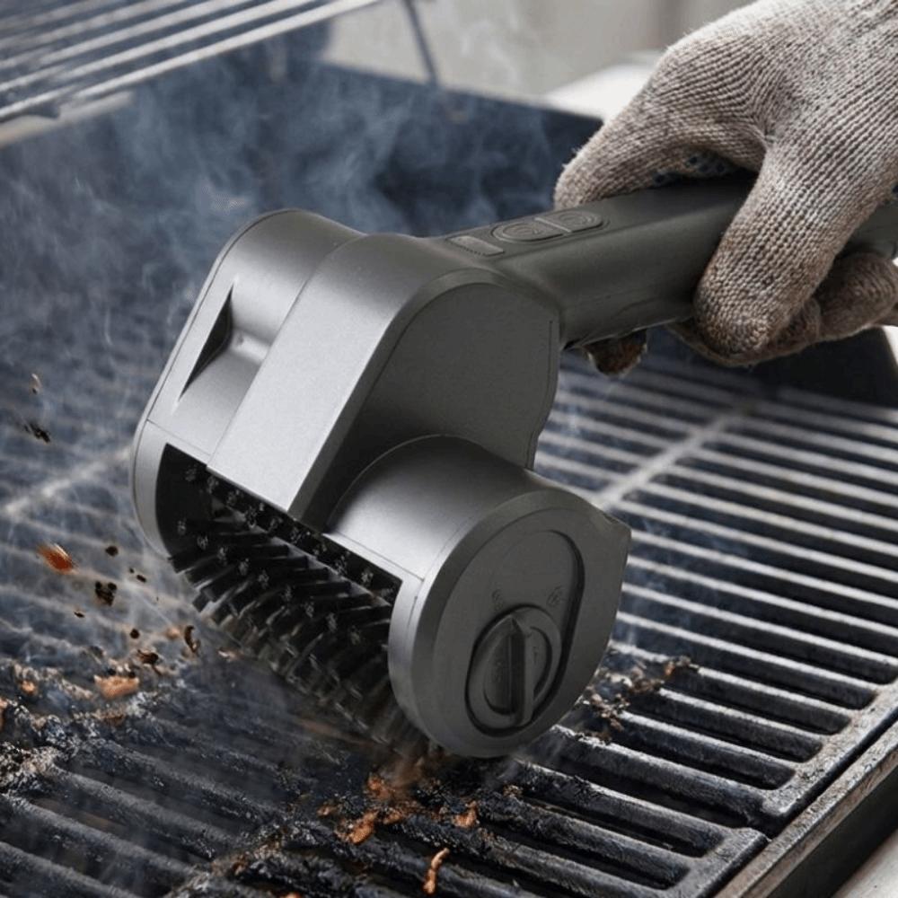 with LED Light Electric Grill Cleaning Brush Stainless Steel Roller Grill Brush  Kitchen