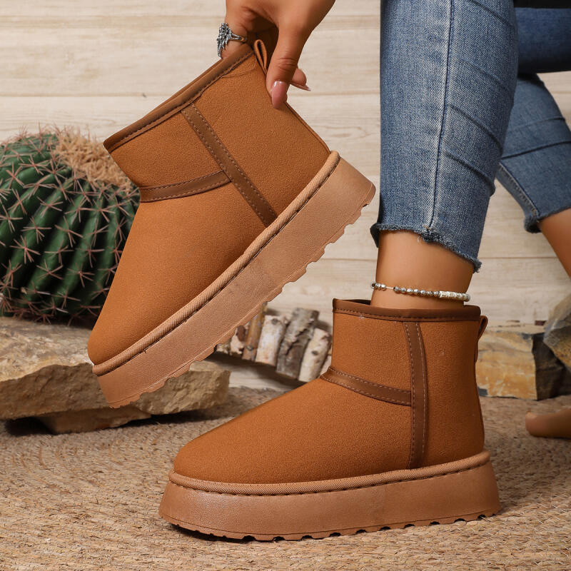 Fashion Soft Non Slip Thick Bottom Snow Boots Women 2025 Winter Classic Solid Suede Ankle Boots with Platform Warm Plush Shoes for Woman