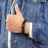 Men's Black Leather Bracelet Steel Magnetic Clasp 21cm