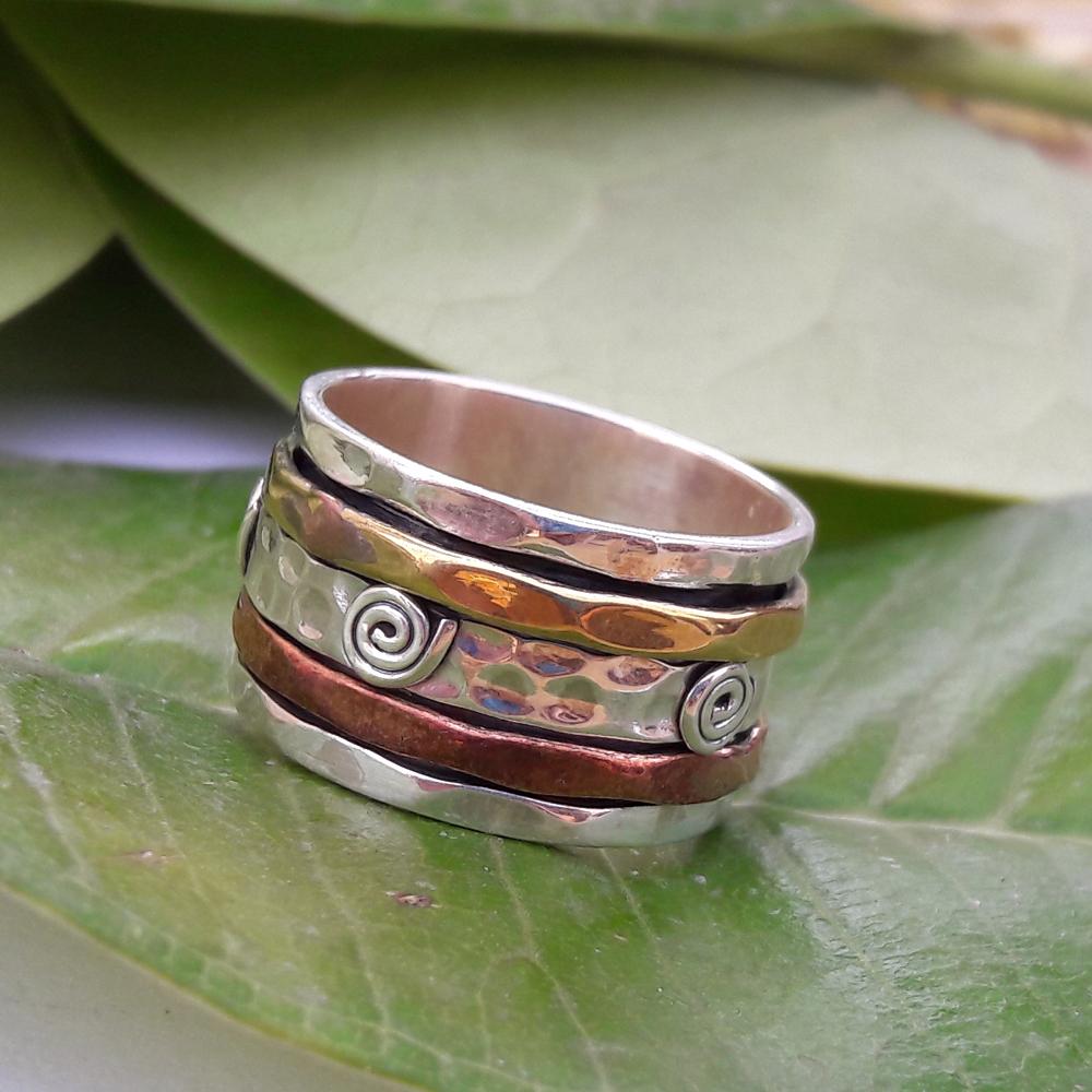 925 Solid Silver Spinner Ring, Two Tone Band Ring, Handmade Band Ring, Antique Spinner Ring, 925 Sterling Silver Thumb Ring, Gift For Her