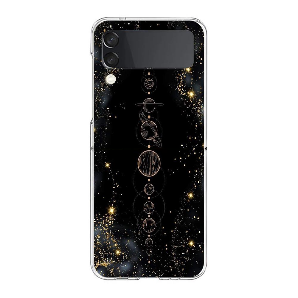 Phone Case For Samsung Galaxy Z Flip 3 4 5 Hard Folding Clear PC Bumper Planet and starry sky art For Samsung Z Flip 6 Cover