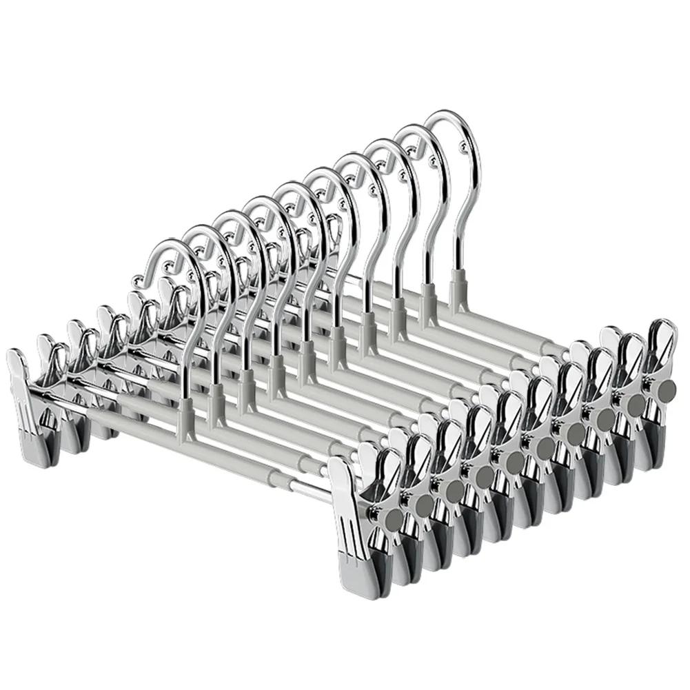 

10PCS Pant Hangers Heavy Duty with Adjustable Clip Shorts Hangers Non Slip Saving Space for Hanging Trousers/Socks/Skirts/Coats 10pcs серый